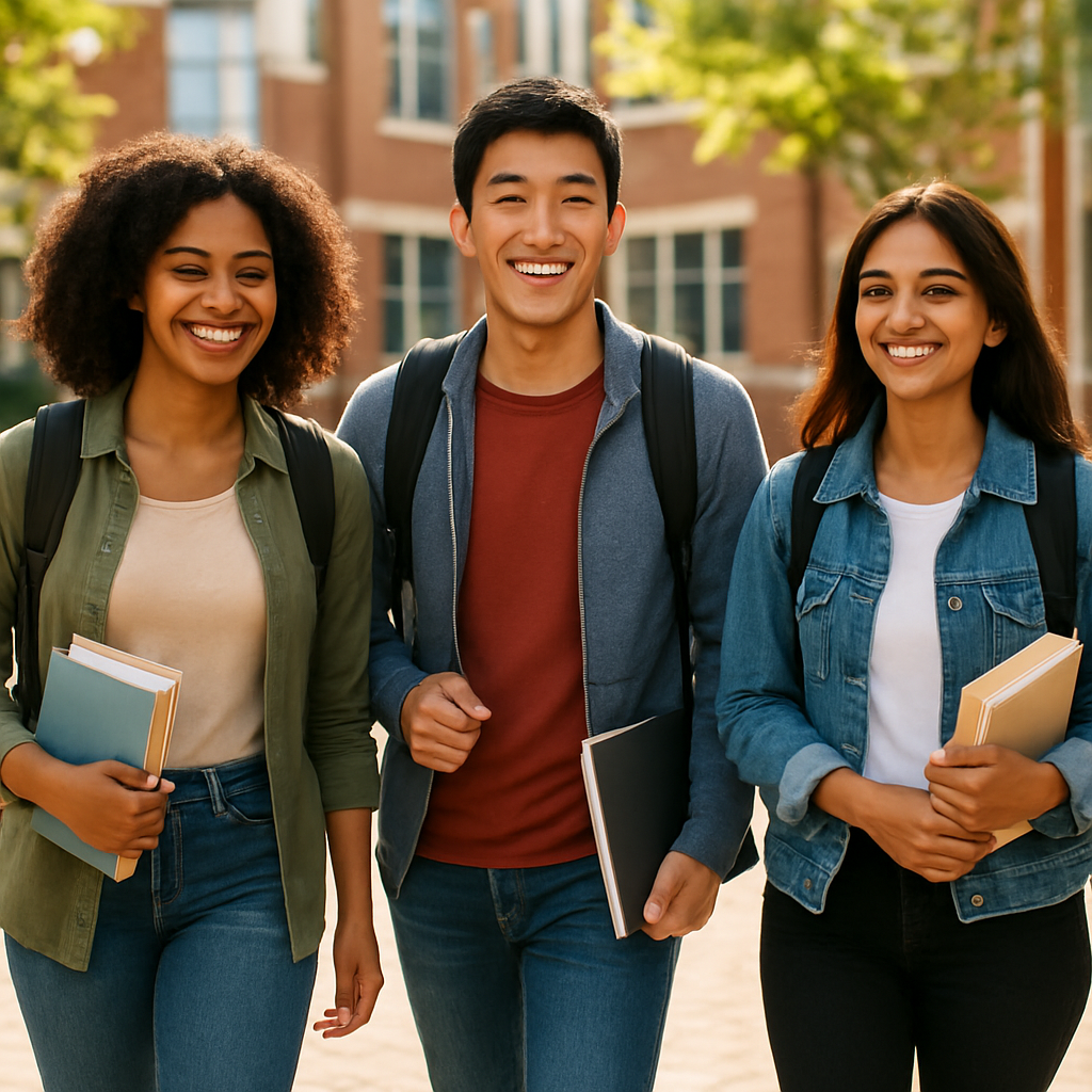 Diverse students studying abroad